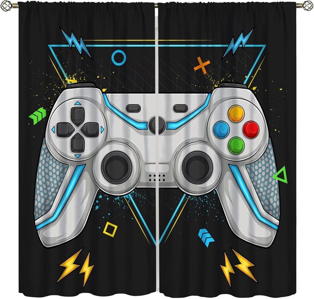 Spiel Vorhänge Cartoon Gamepad Junge Mädchen Teenager Schlafzimmer Neon Dekorativ Küche Wohnzimmer Vorhang Set Bahnen Polyester Perfekt Für Bereich