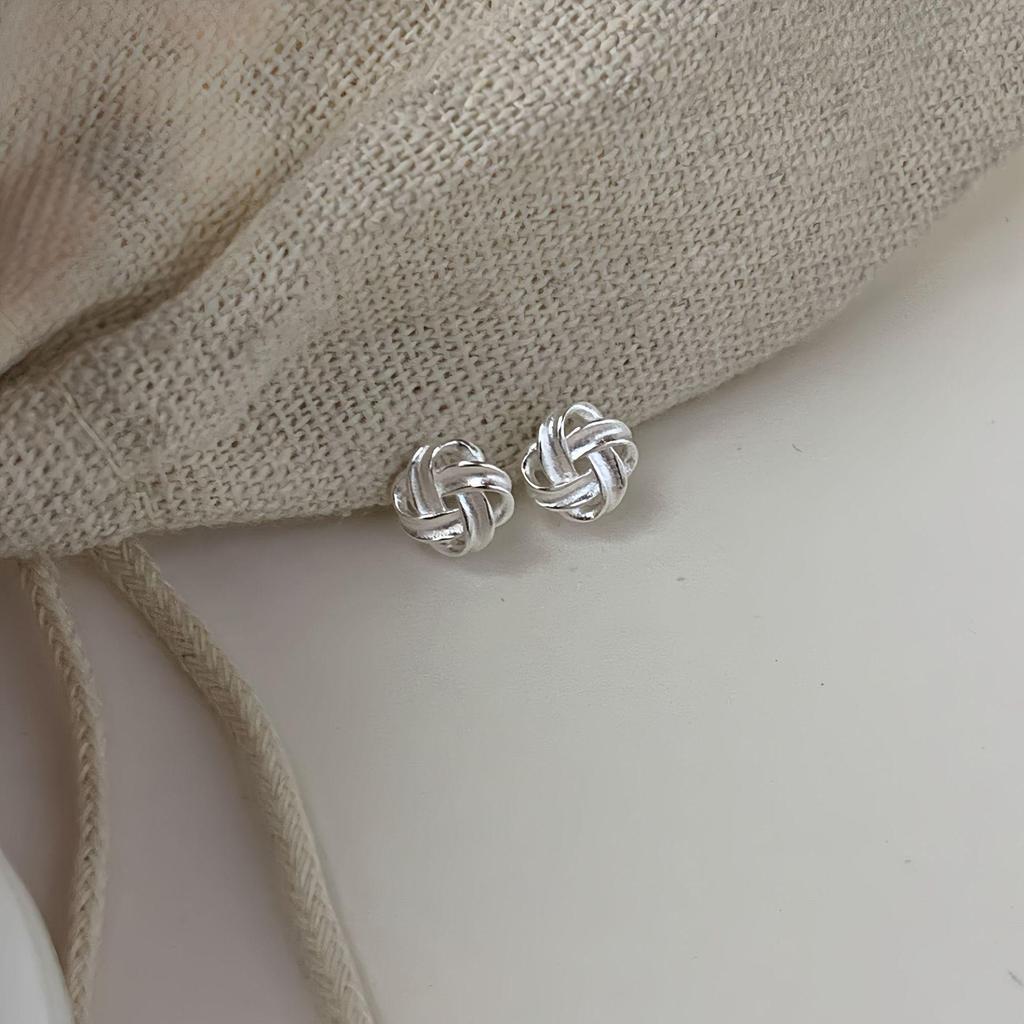 S925 Sterling Silver Chinese Knot Twisted Ear Studs for Women - Niche Design, High-End Screw Back Cartilage Studs.