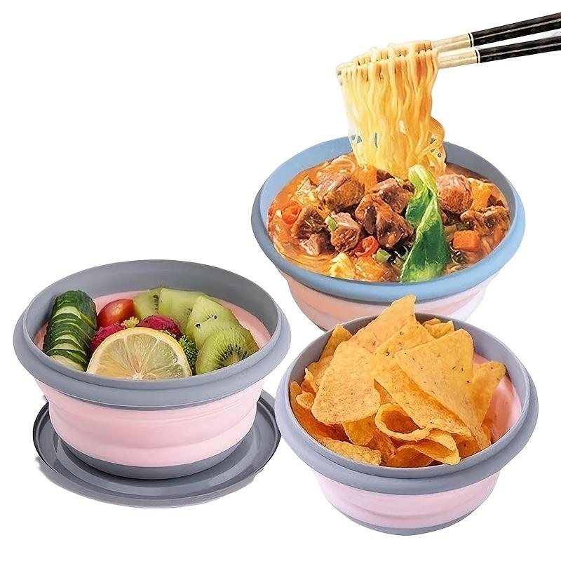 3 Stück Camping-Schüssel faltbar zusammenklappbar Schüssel Lunchbox Salatschüssel Deckel erweiterbar Lebensmittelaufbewahrungsbehälter Bento-Box