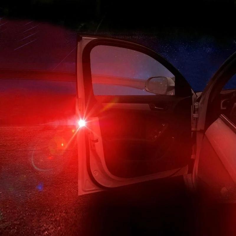 2Pcs/Pack Car Door Opening Warning Sensor Lights Wireless Magnetic Design Bike Led Light Anti Rear-end Collision Safety Lamps
