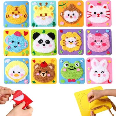 With Sticker Cartoon Animal Felt Sewing Kit Embroidery Painting Material Bag Kids