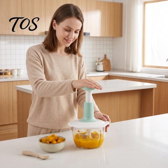 Household Kitchen Gadget Manual Food Chopper, Hand Press Garlic Mincer with 3D Stainless Steel Easy Prep Tool Blades, 1.5/2L Nuts Eggs Herb