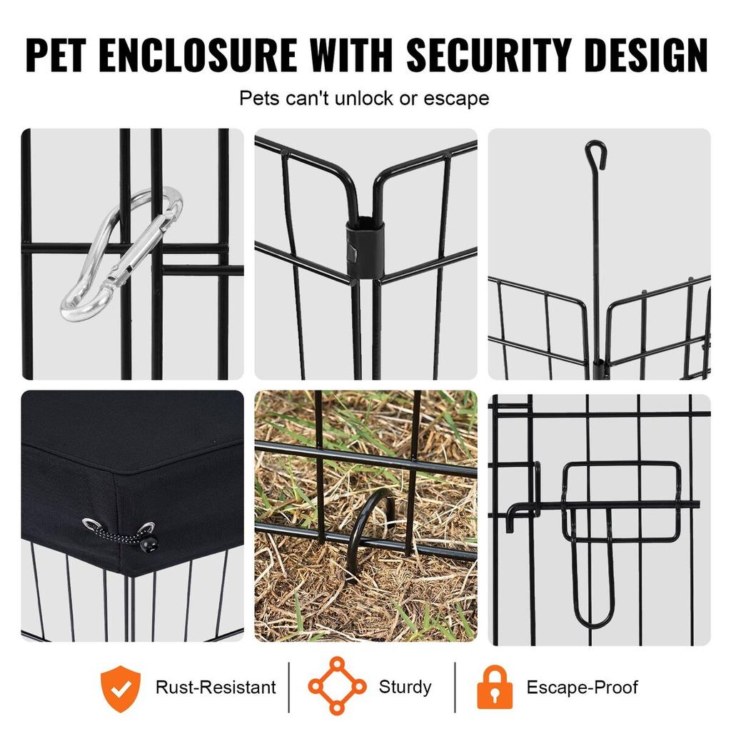 Dog Playpen 8 Panels Foldable Metal Dog Exercise Pen with Top Cover 30"H