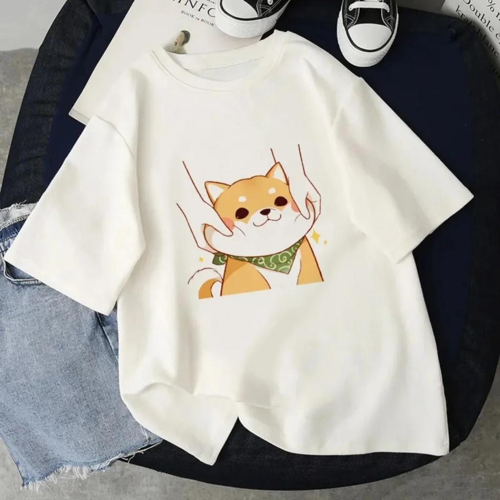 Funny Unisex Tshirts Kawaii Cute Shiba Inu Dog Printed Short Sleeve Tshirt Harajuku Summer Loose Streetwear Female Clothes Tops