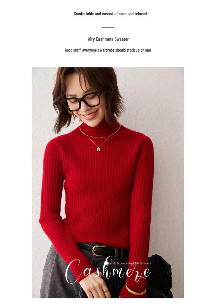 Women's Pure Cashmere High Neck Ribbed Pullover Sweater