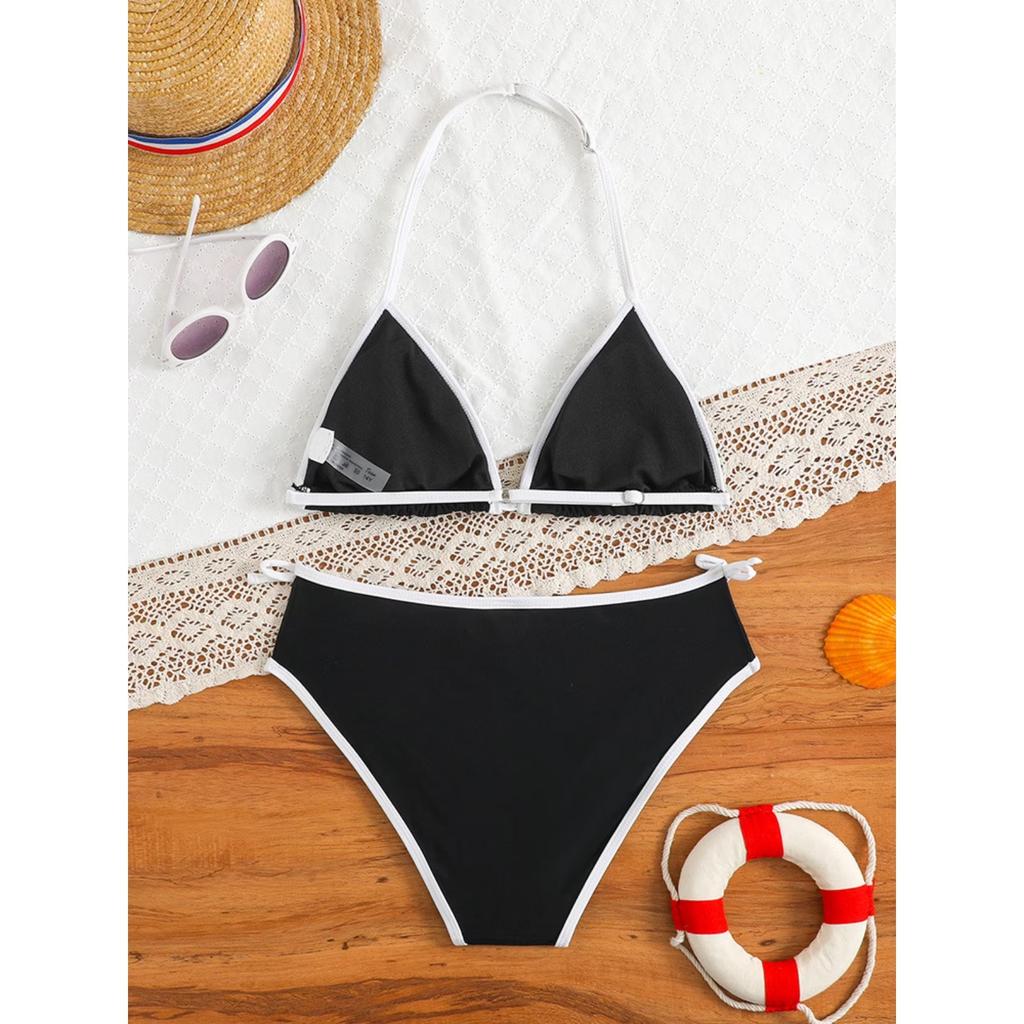 Girls two piece bikini set swimwear adjustable tie side bottom youth bathing suit for beach pool holiday