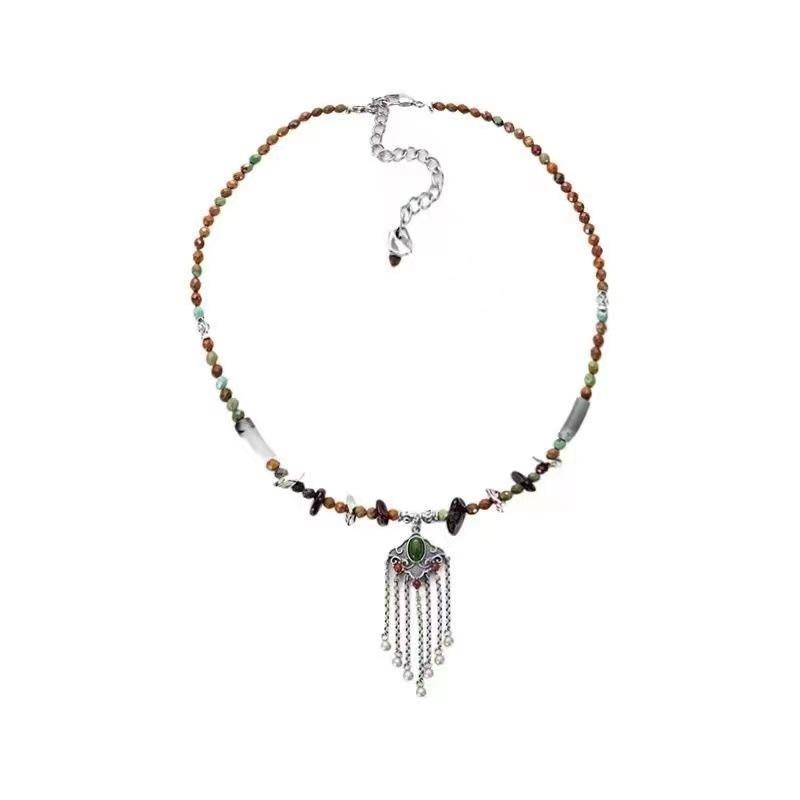 Ruyi Ping An Lock Necklace~ National Style New Chinese Style Retro Clavicle Chain Niche Design Beaded Tassel Female
