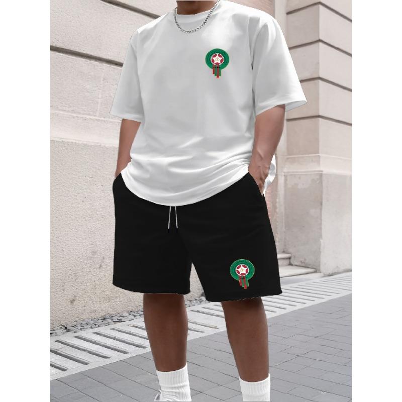Youth Men's Fashionable Casual Sports Two-Piece Set Print Summer Short-Sleeved T-Shirt And Shorts Ensemble
