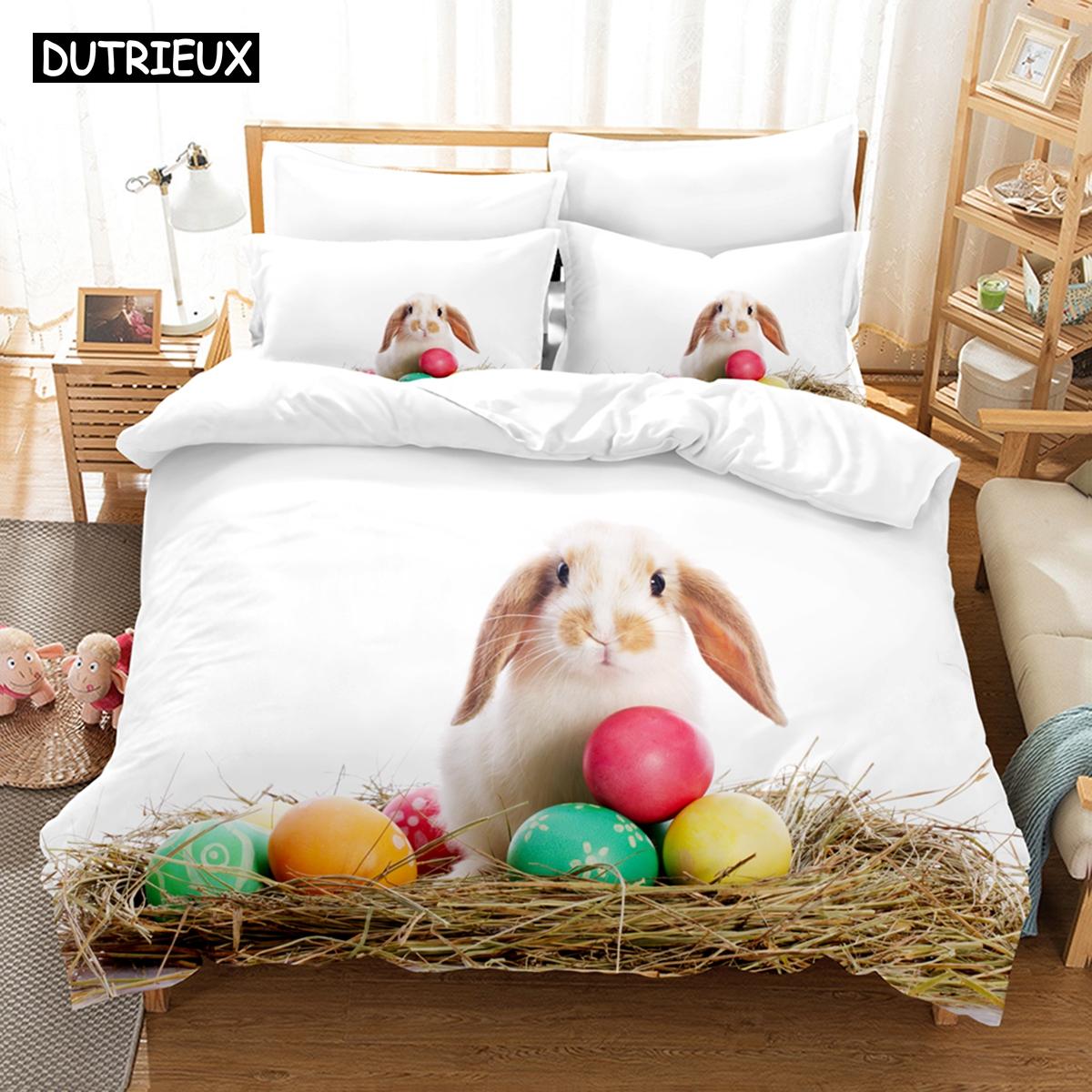 

3D-печатный комплект постельного белья с изображением пасхального зайца и кролика, пододеяльник с наволочкой, двуспальная кровать, односпальная кровать размера «king-size» EU single(135x200cm)