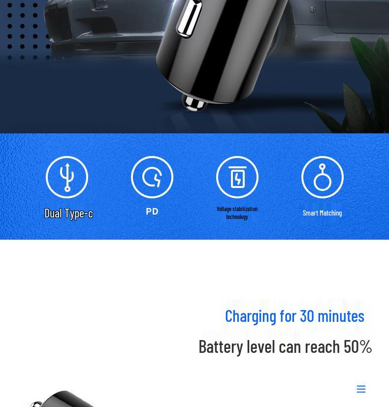 60W Dual Type-C Car Charger for iPhone 15