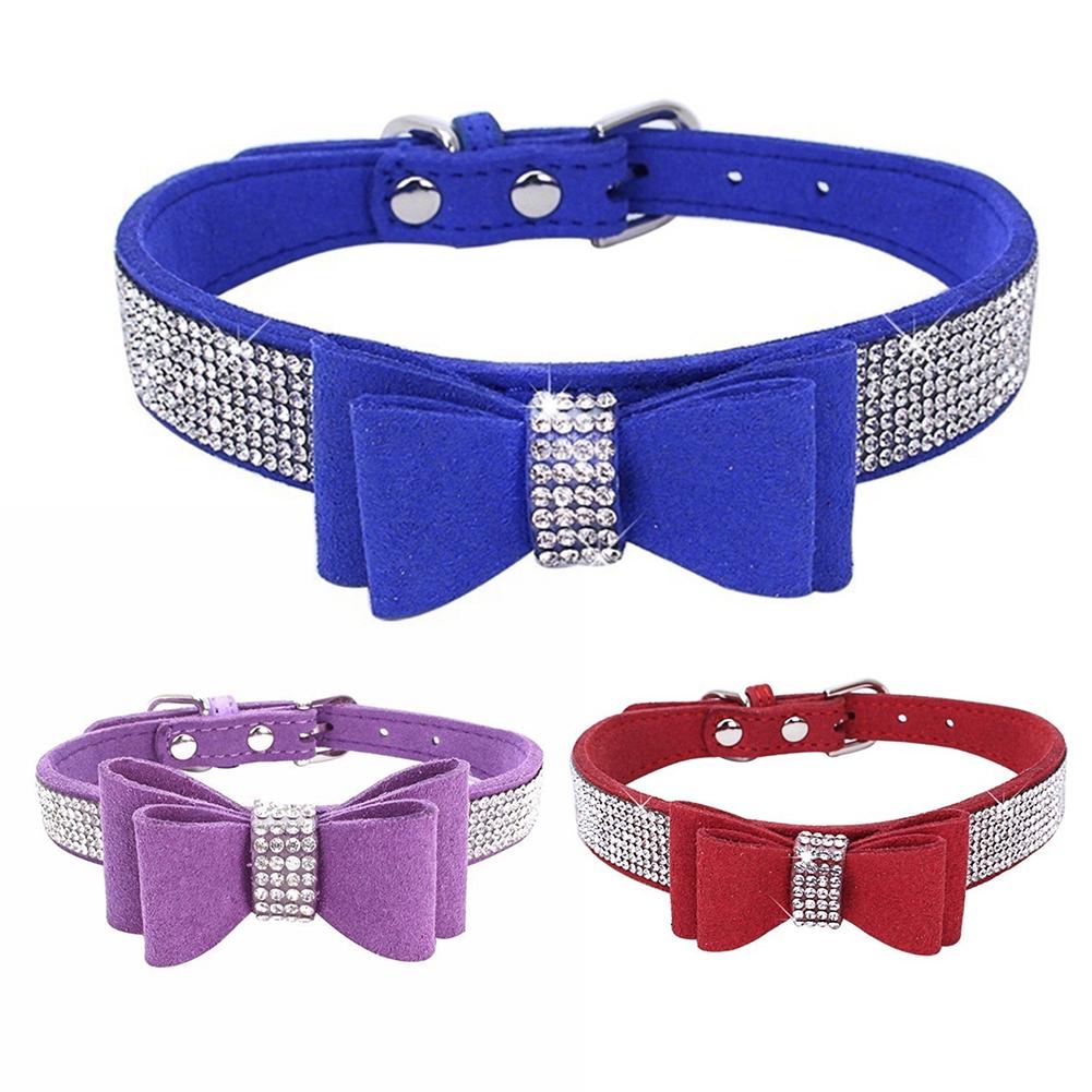 anime Collar Leather Rhinestone Dog Bowknot Puppy Cat Pet Bling