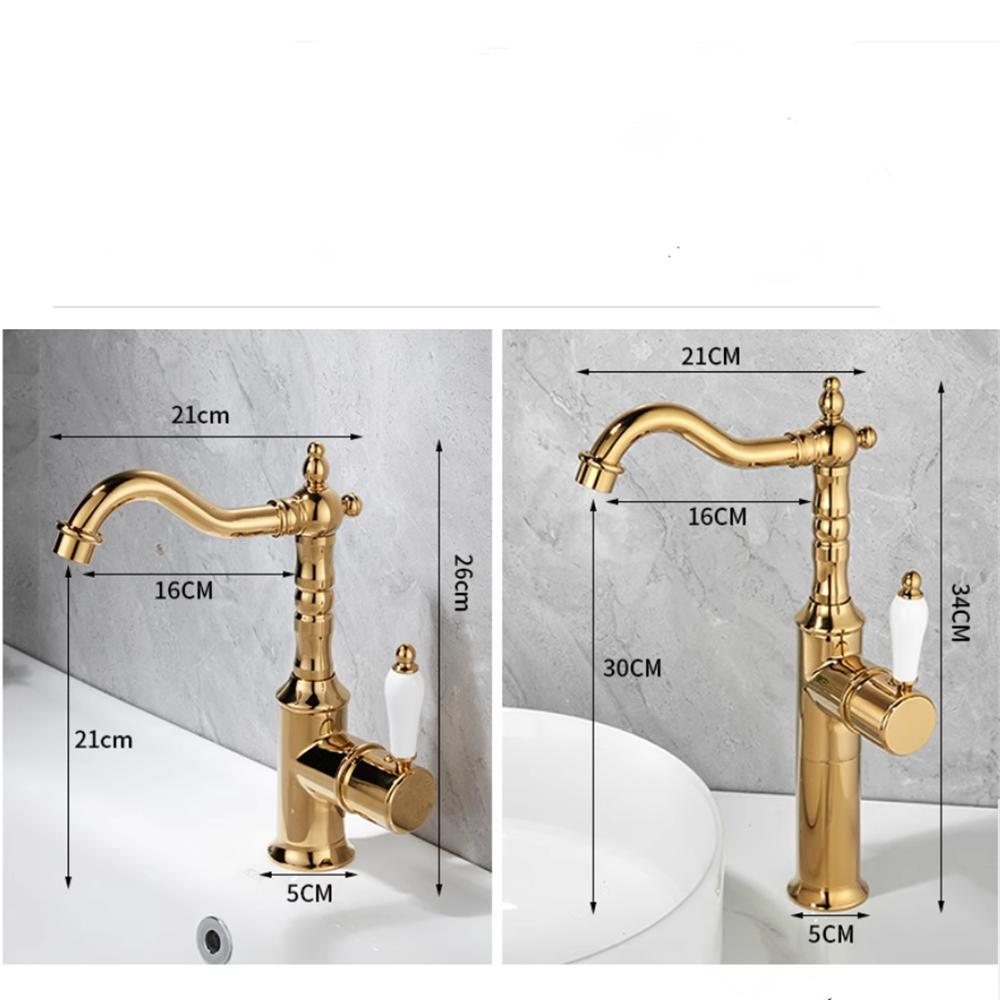 Antik brons handfat kran Guld badrumskran Däckmonterad Svart kökskran diskbänk kran Varm Kall Krom handfat Kran Mässing