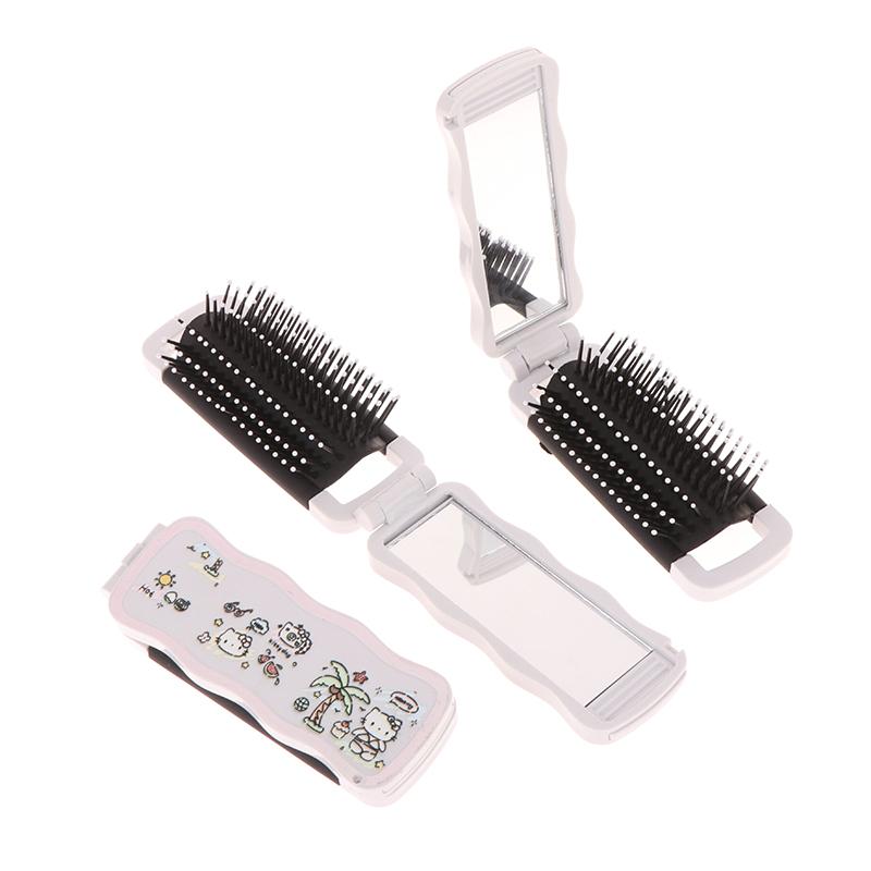 Mini Hair Brush Folding Massage Comb Head Massage Anti-Static Portable Travel Hair Brush Girl Hair Combs With Mirror