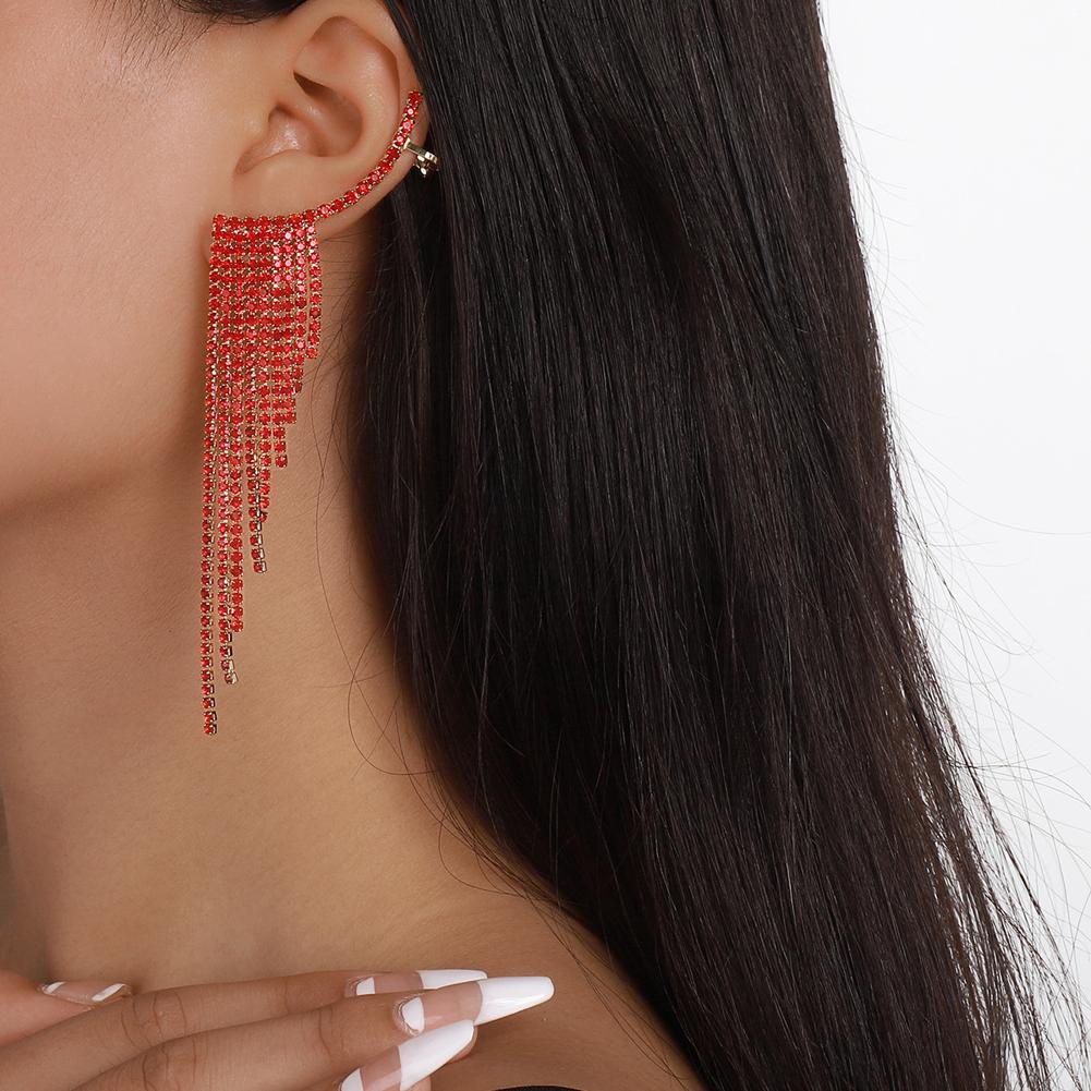 

Women Tassel Crystal Earrings Long Fashion Geometric Rhinestone Earrings Jewelry gold+red #1