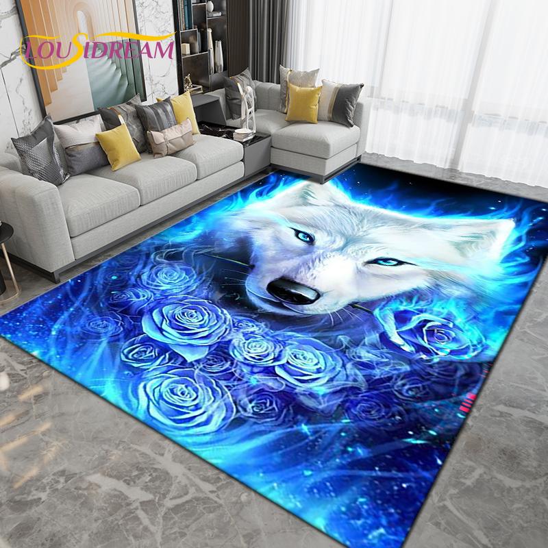 Cartoon Tiger Lion Wolf Animal Area Rug,Carpet Rug for Living Room Bedroom Sofa,Doormat Kitchen Bathroom Non-slip Floor Mat Gift