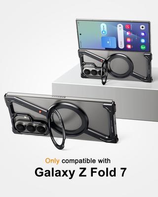Oatsbasf Magnetické kovové pouzdro pro telefon Samsung Galaxy Z Fold 7 s 360° otočným kroužkovým stojánkem Kryt telefonu Nárazník Odolný proti nárazům