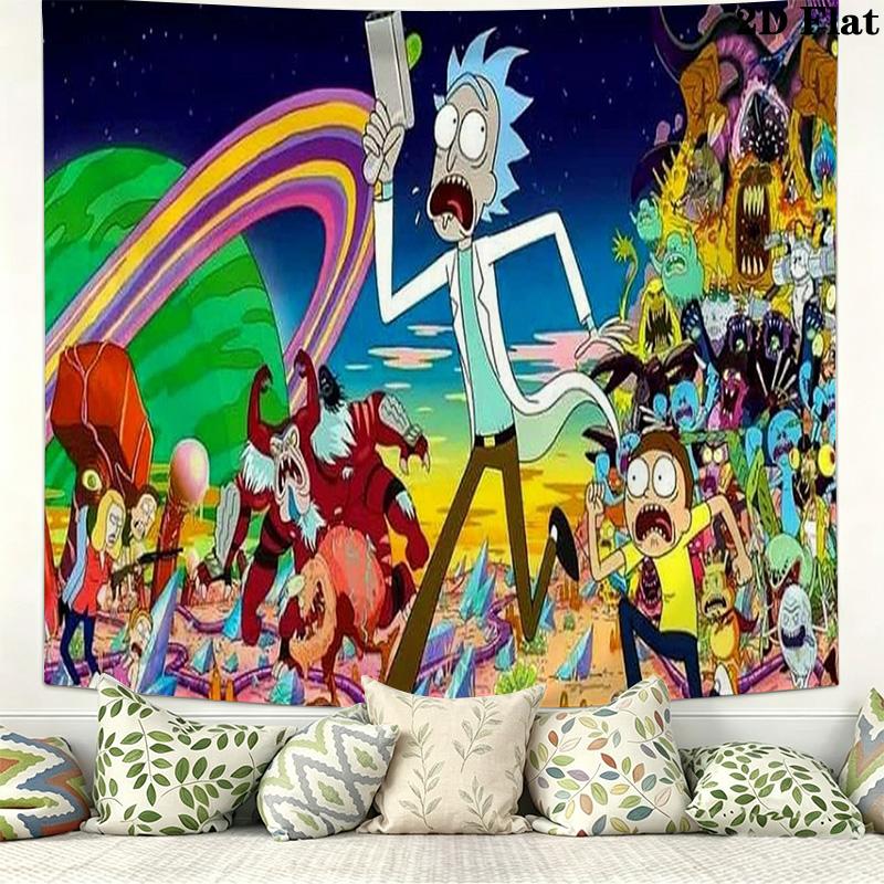 Rick y morty Wall Tapestry Aesthetic Wall Hanging Printed Fabric Blanket Decorative Tapestries for Bedroom Living Room Home Decor