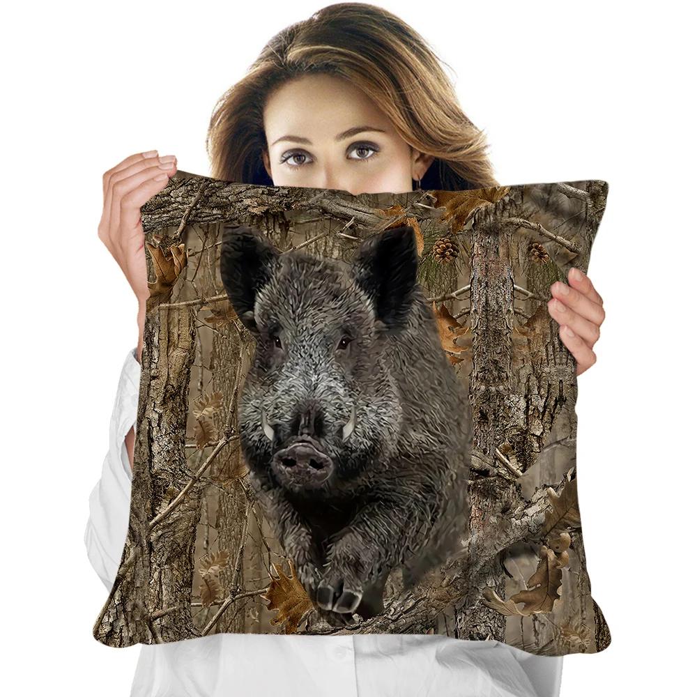 Animal Pillowcase Beautiful Wild Boar Hunting Reversible Printed Cushion Cover Home Fun Throw Pillow