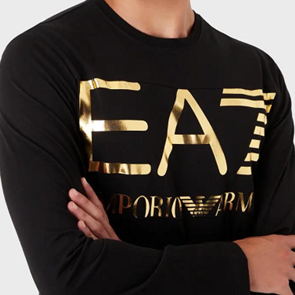 Emporio Armani EA7 FW22 Large Logo Letter Emblem Crew Neck Long Sleeve T-Shirt Men Tops Black 6LPT25PJ7CZ-0208
