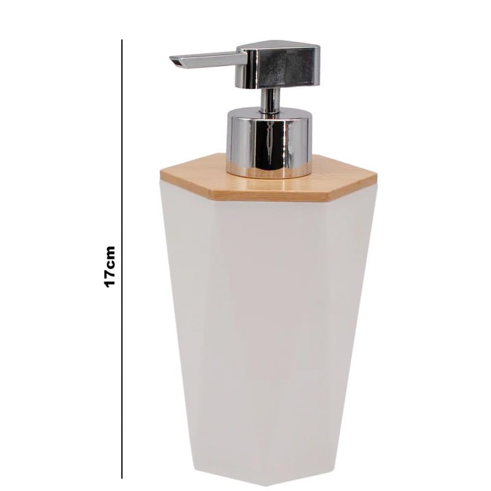 RSINC Refillable Hand Soap Dispenser | Liquid Soap/Shampoo  Lotion Dispenser Plastic Bottle for Kitchen, washbasin Pack of 1 | Wooden Lid (White)