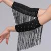 Women Latin Dance Stage Outfit Fringed Sleeves Shiny Rhinestone High Elastic Slim Fit for Dance Performance Competition Party Events