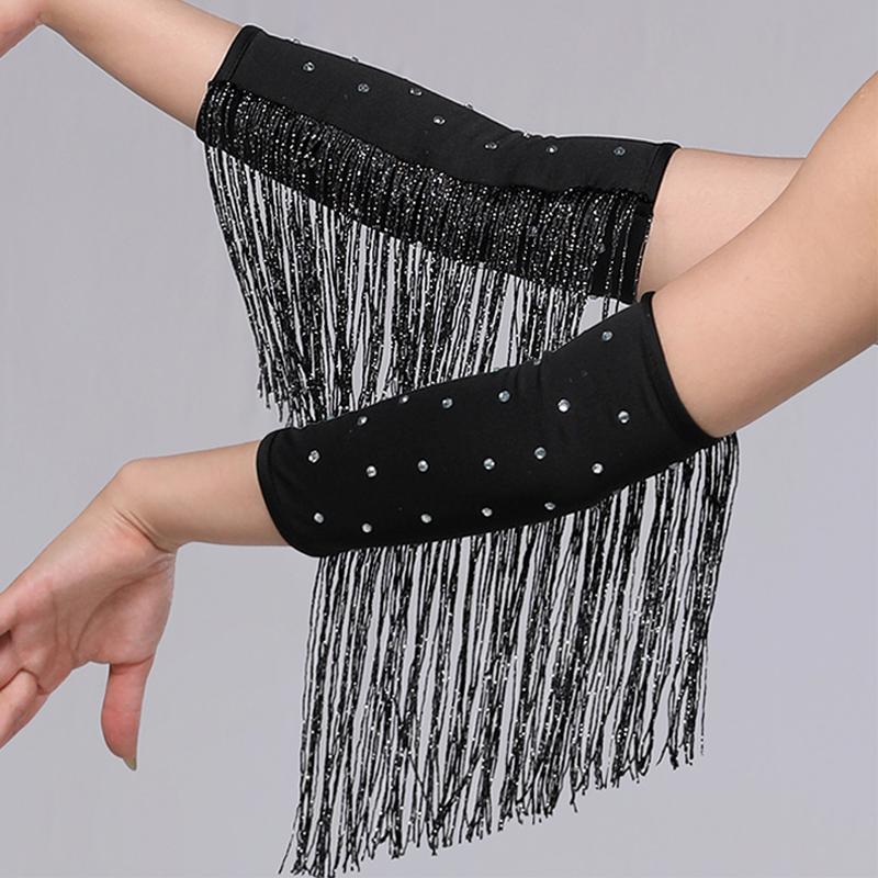 Women Latin Dance Stage Outfit Fringed Sleeves Shiny Rhinestone High Elastic Slim Fit for Dance Performance Competition Party Events