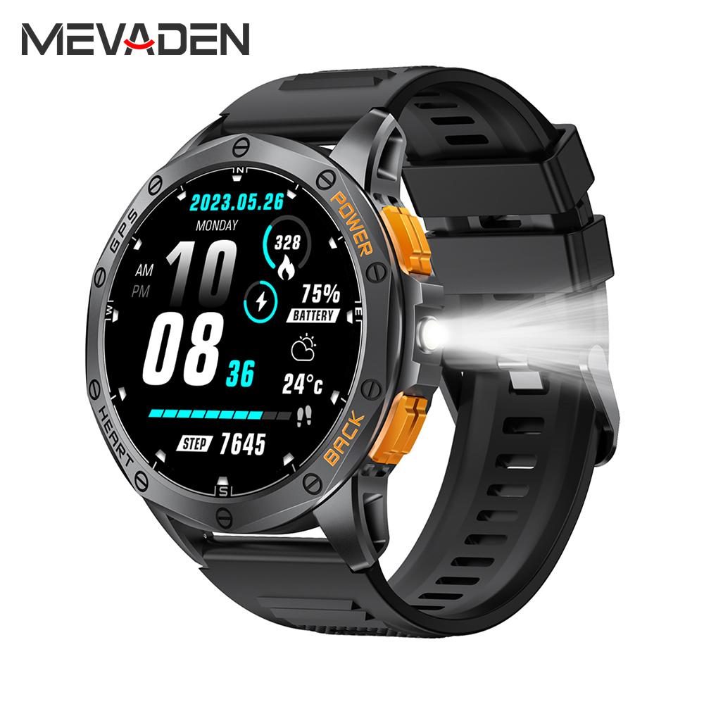 MEVADEN 1.5 inch Amoled Screen Men's Bluetooth Call Smart Watch Sports LED Flashlight Compass GPS Fitness Tracker Smartwatch For Android IOS MD53
