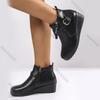 Fashion Autumn and Winter New Round Head Wedges Ankle Boots for Women Fashion Side Zip Ladies Leather Solid Color Comfortable Botines