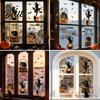 Waterproof Pumpkin Ghost Murals 4Pcs Halloween Cartoon Window Clings Scarecrow Stickers Fall Festival Ornaments Removable Decals for Home Storefront