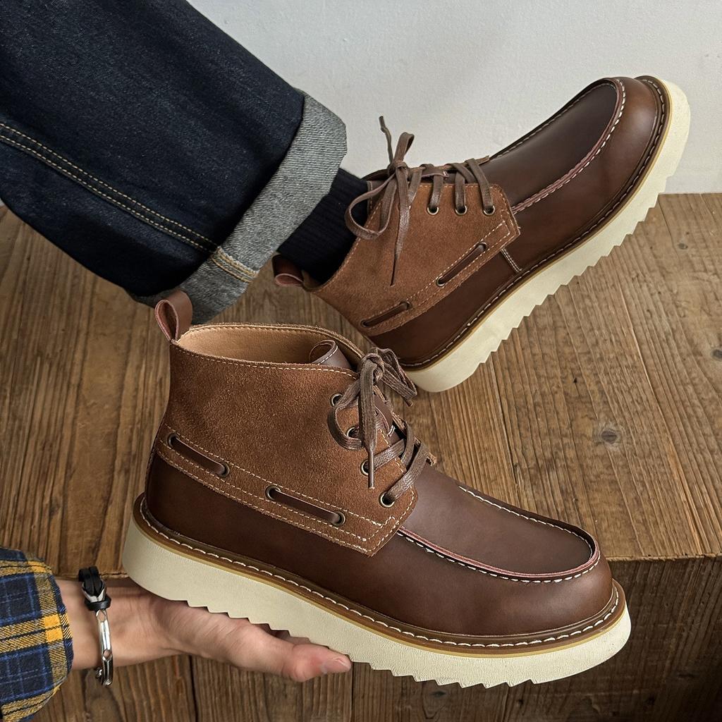Boots Leather Martin Boots High Top Retro Locomotive Boots American Brown Medium Top Short Boots Desert Hiking Boots