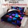 Open 3pcs 3D Colorful Iron Block Polyester Quilt Cover Set 1*Quilt Cover + 2*Pillowcase No Core Printed Bedding Set Soft