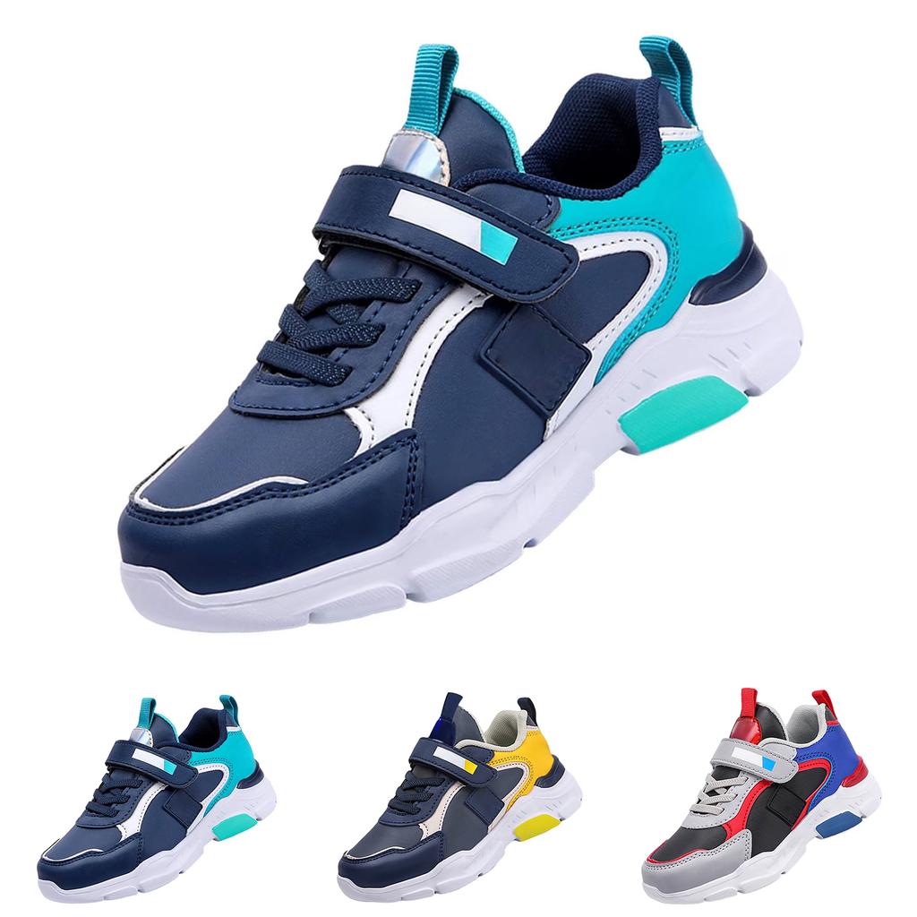 Children's Synthetic Leather Running Shoes Lightweight Breathable Athletic Sneakers Hook and Loop Closure Durable Outsole Flexible Design