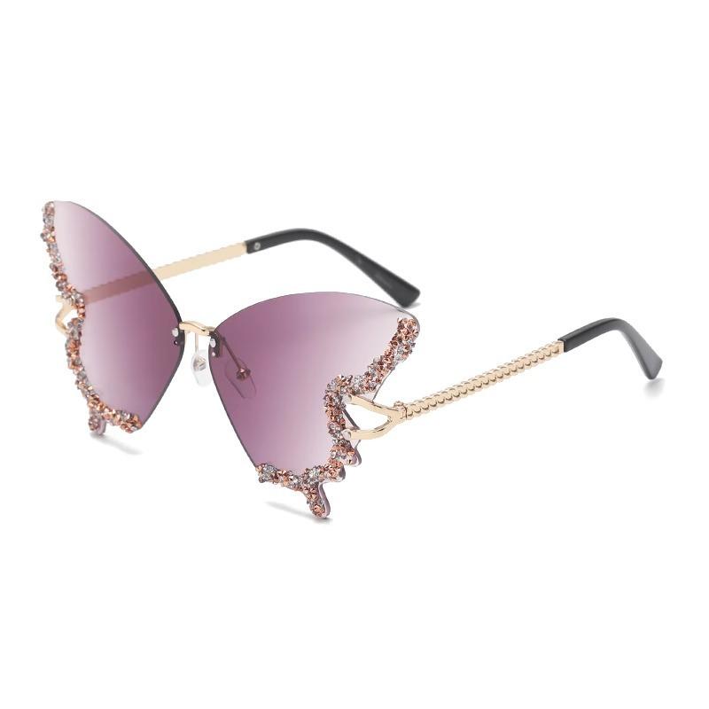 Large Frame Diamond-Encrusted Butterfly Sunglasses Photo Performance Props Glasses Women'S Sunglasses Uv Protection