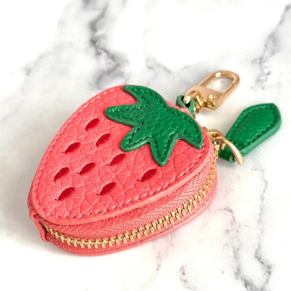 PU Leather Kid's Coin Pouch Cute Bag Keychain Pendant Mini Fruit Shape Coin Purse Women