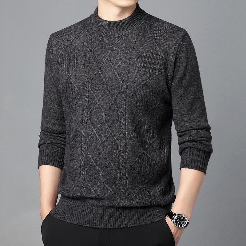 New Autumn Crew Neck Sweater Men's Bottom Knitted Sweater Soft Solid Color Jacquard Sweater Men's Clothing