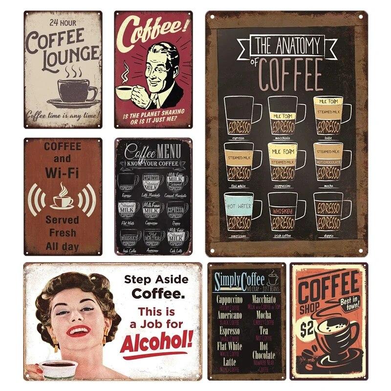 

Ретро металлические жестяные вывески, винтажный постер, винтажная настенная табличка, горячая кофейня, живопись, наклейки, тарелка для клуба, паба, кафе, настенный декор