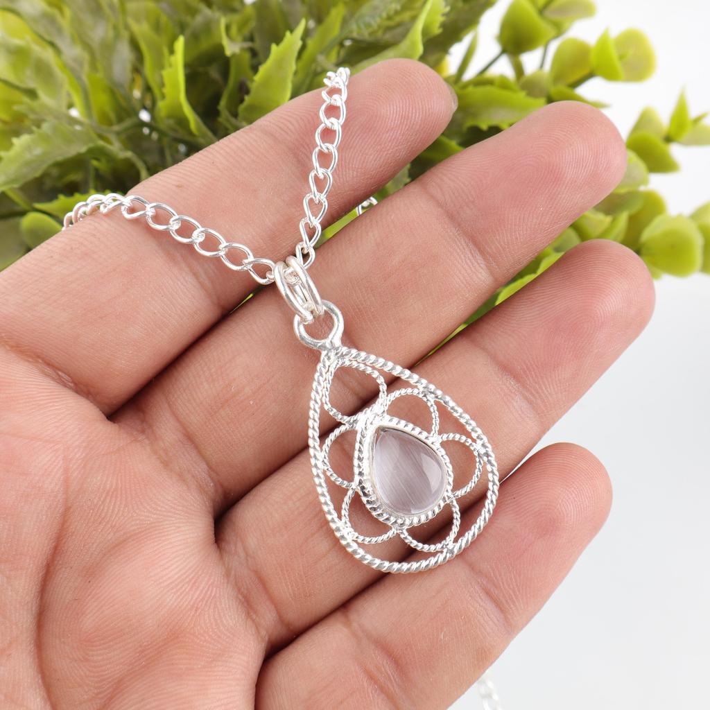 Selenite Jewelry, Handmade Gemstone Pendant, 925 Solid Sterling Silver Pendant Antique Jewelry, For Engagement Gift