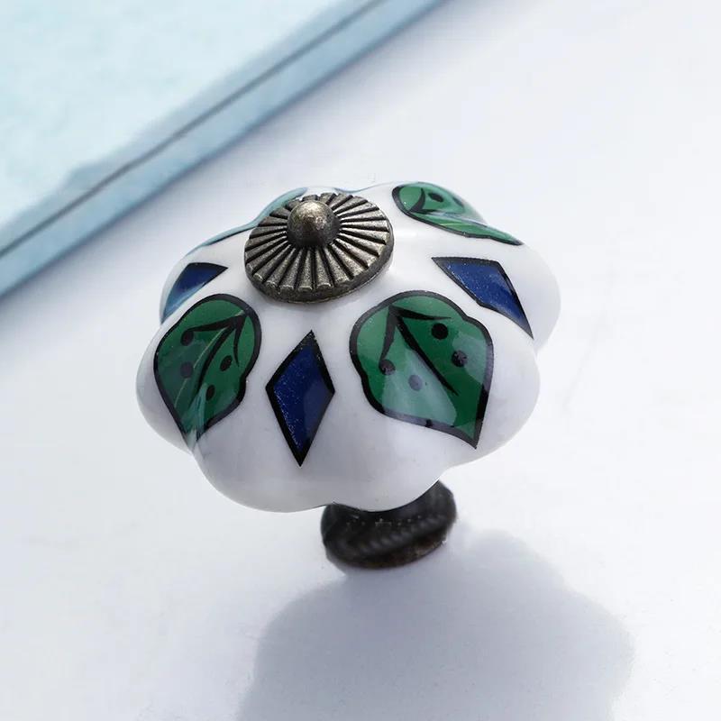 1Pcs Garden American Pumpkin Handpainted Single Hole Ceramic Handle Cabinet Drawer Door 40Mm