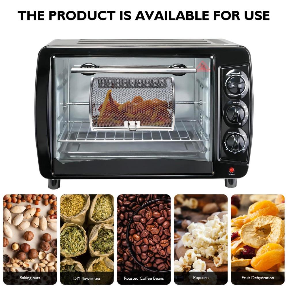 Rotating Oven Crisper Basket - Kitchen Rolling Grill Cage for Roasting, Baking, Barbecue - Outdoor Camping Rotisserie Drum