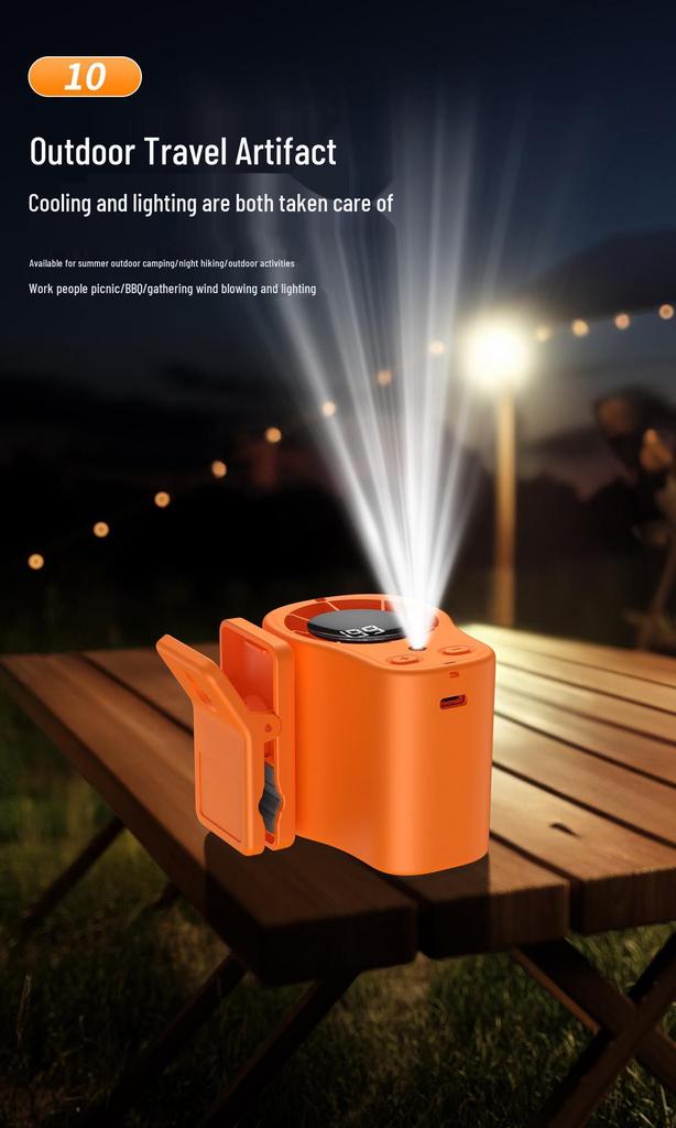 Rechargeable Waist Clip Fan: Portable Outdoor High-Speed Fan with Digital Display for Camping and Neck Use