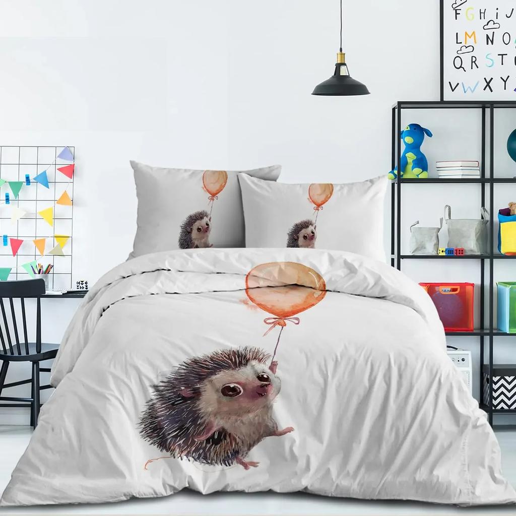 Hedgehog Duvet Cover KingQueen Size,Cute Brown Hedgehog Pattern Print Quilt Cover for Kids Girls Boy,animal Theme Bedding