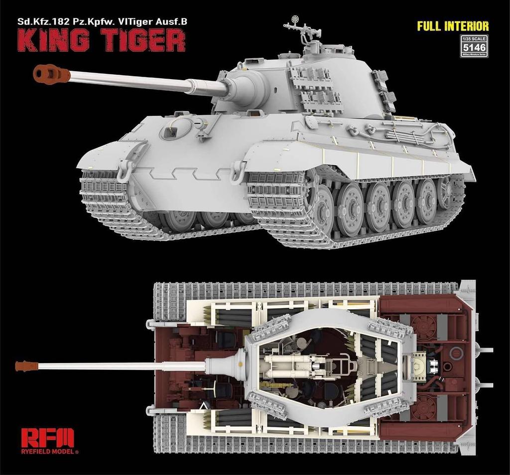 Ryefield Models King Tiger with Full Interior Plastic Model Kit RFM5146 1/35 Sd.Kfz.182 (Tank)