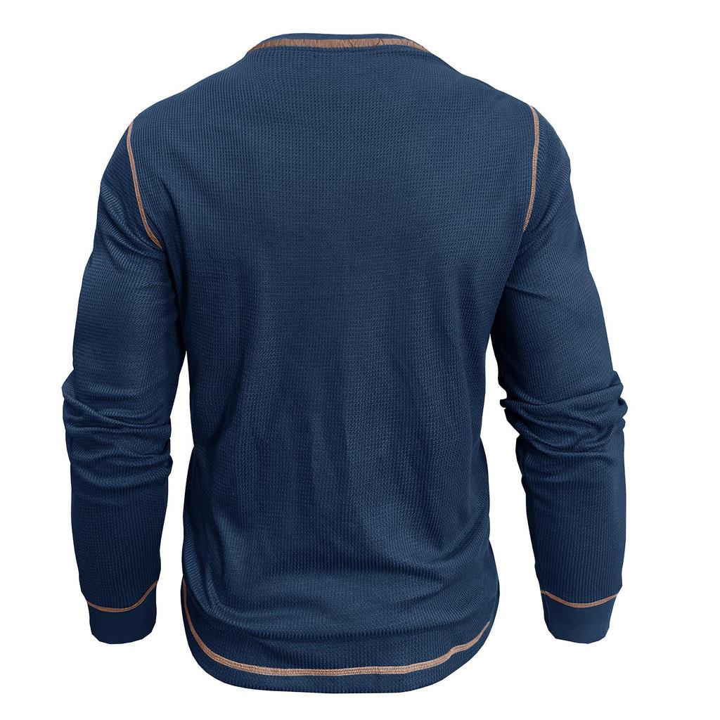 Men's Retro British Style Color Block Henley Long Sleeve Polo Shirt