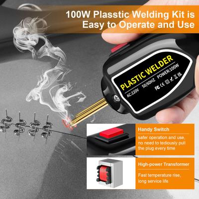 100W Plastic Welder,Hot Stapler Machine Car Bumper Repair Kit with Pliers, Knife, 200pcs FlatOuter