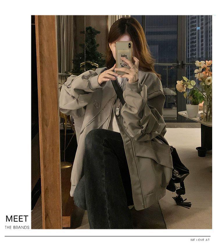 Women's American High-Street Style Loose Irregular Flight Jacket for Spring and Autumn