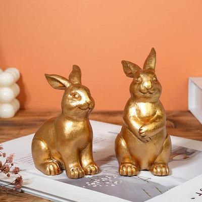Osterdekorationen Hasenfiguren, Weiße Hasen Harz Hasenfiguren Mit Goldenen Ohren Für Frühling Oster Heimdeko