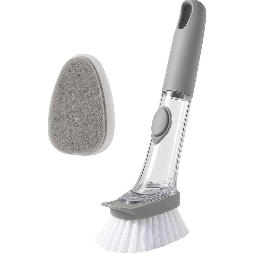 

Dishwashing brush with detergent dispenser, 3-piece set of dishwashing brush, multi-functional kitchen brush, for cleaning dishe Grey светло-серый