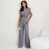 Women Two Piece Outfits Summer Sleeveless Irregular Hem Top And Wide Leg Pants Set Casual Business Office Set