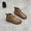 Johnature Handmade Genuine Leather Ankle Boots Casual Soft Cowhide Round Toe Lace Up Flat Women's Shoes