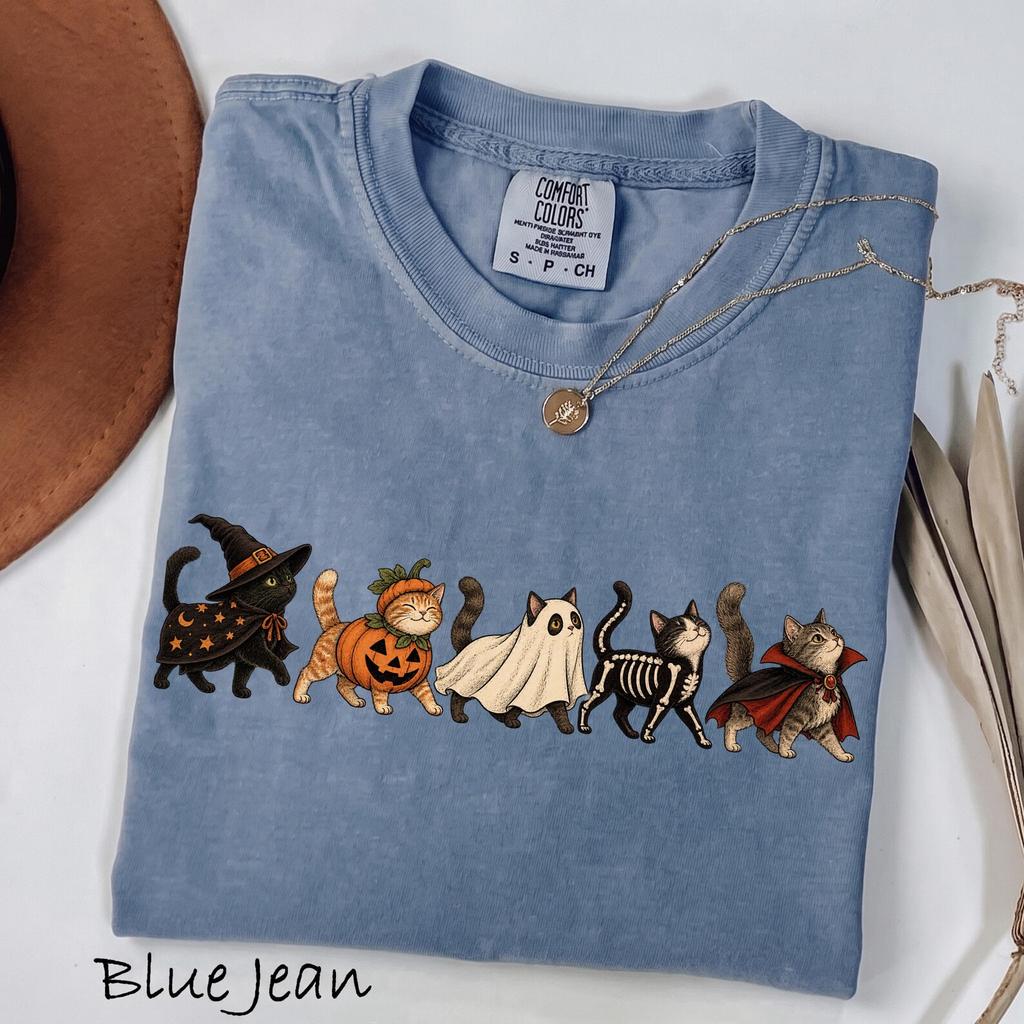 Halloween Cat Shirt, Spooky Cat Sweatshirt, Witch Ghost Skeleton Vampire Cats, Cute Cat Halloween Tee, Cat Lover Fall Gift